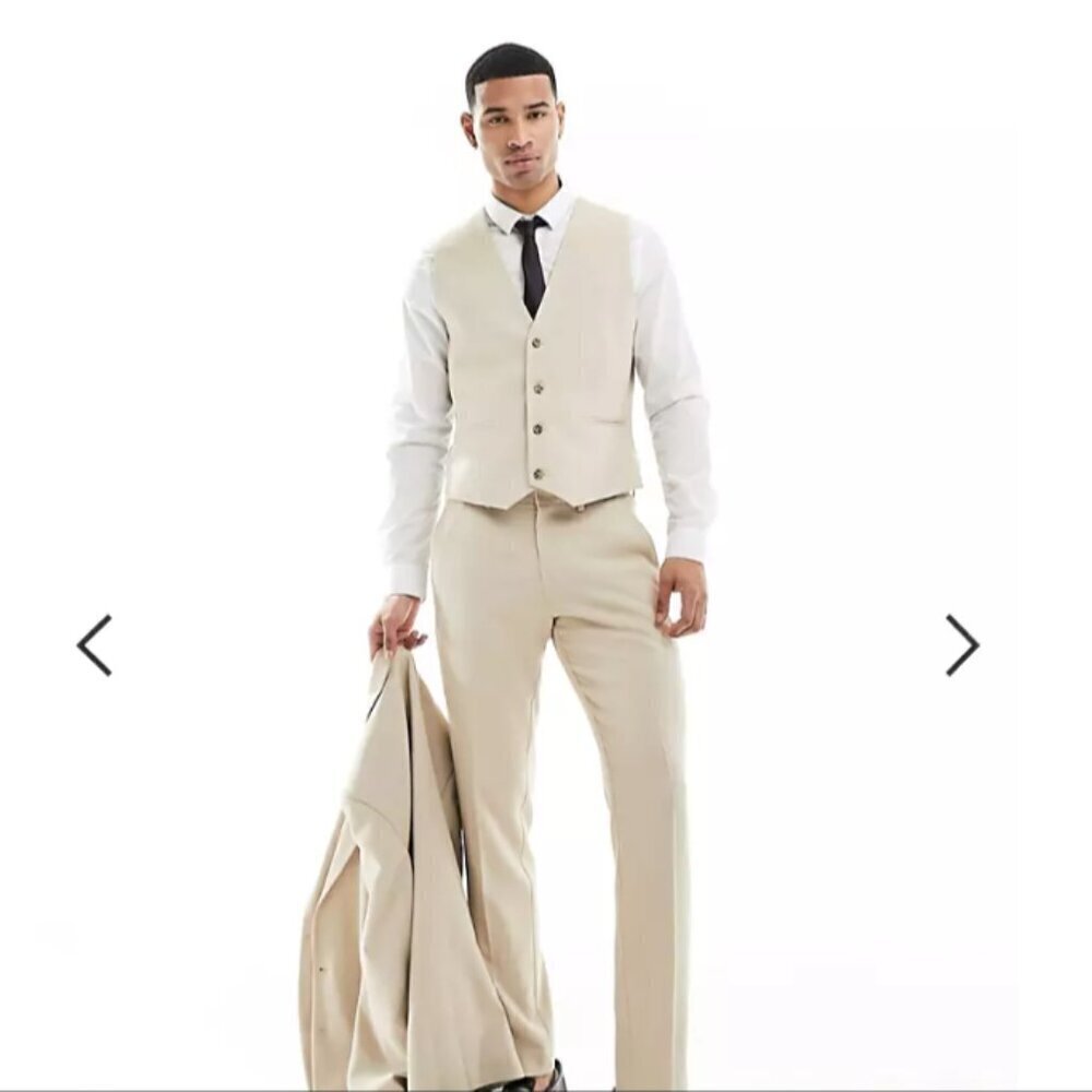 ASOS DESIGN Tan Light Brown Wedding Groom Dapper Waistcoat Vest Stone Size 42